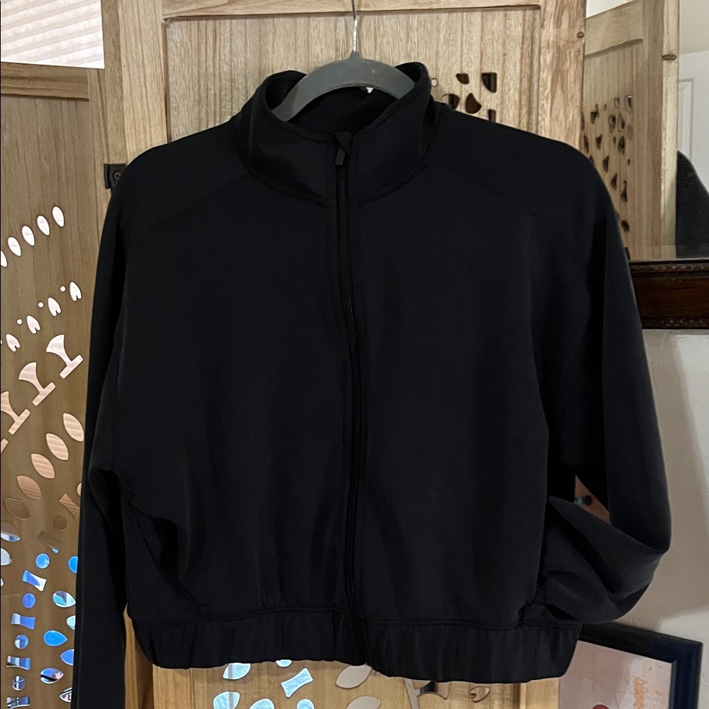 In Motion scuba knit Black Zip-Up cropped bomber Jacket